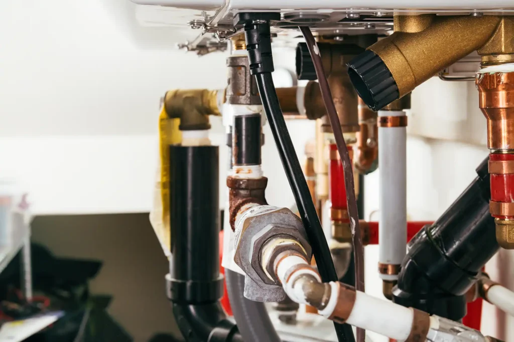 Complex gas line piping system with multiple fittings and connections