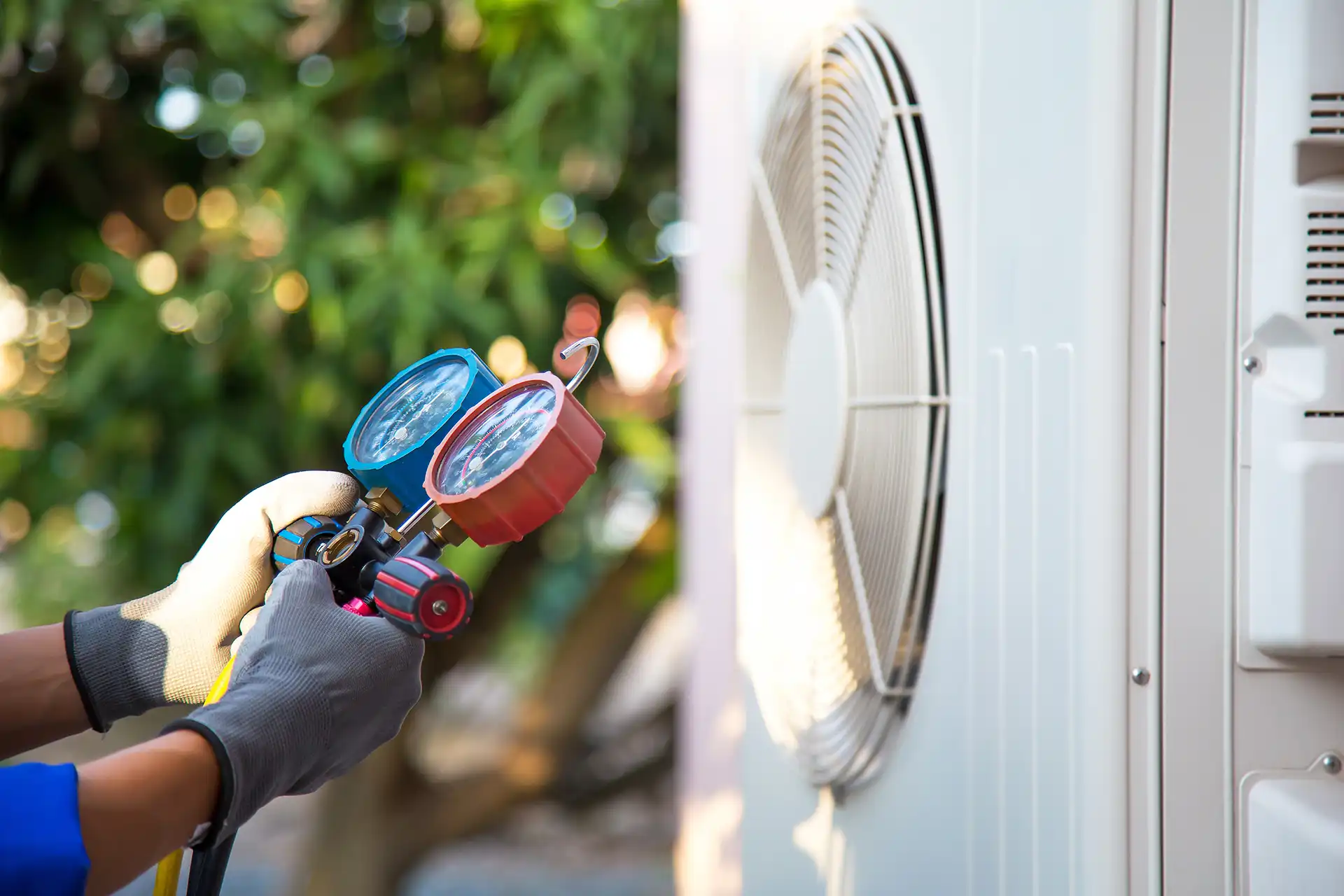 Heat pump outdoor unit installed at home